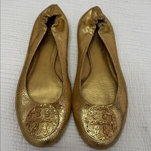 Tory Burch Gold Glitter Reva Flats size 10M